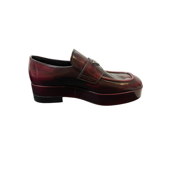 Prada Leather Platform Loafers Luxury Designer Italy Made Red Brown Men's Size 9 - Picture 6 of 9